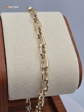 Link Bracelet Geometric Interlocking Chain Lobster Clasp Adjustable 9" Gold Tone